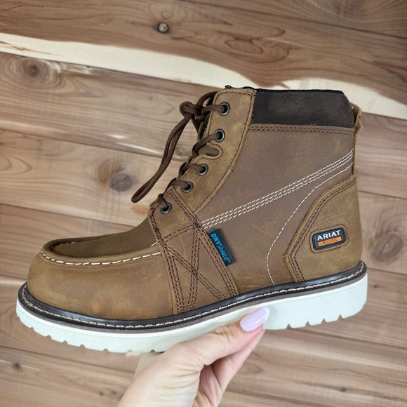 Ariat Rebar Wedge Distressed Brown Moc Toe 6" Waterproof  Work Boot Women's 9 B - Picture 16 of 16